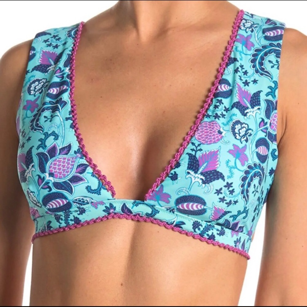 NANETTE LEPORE ALANA PORCELAIN FLORAL PRIYA PLUNGE SWIMSUIT TOP•NWT
